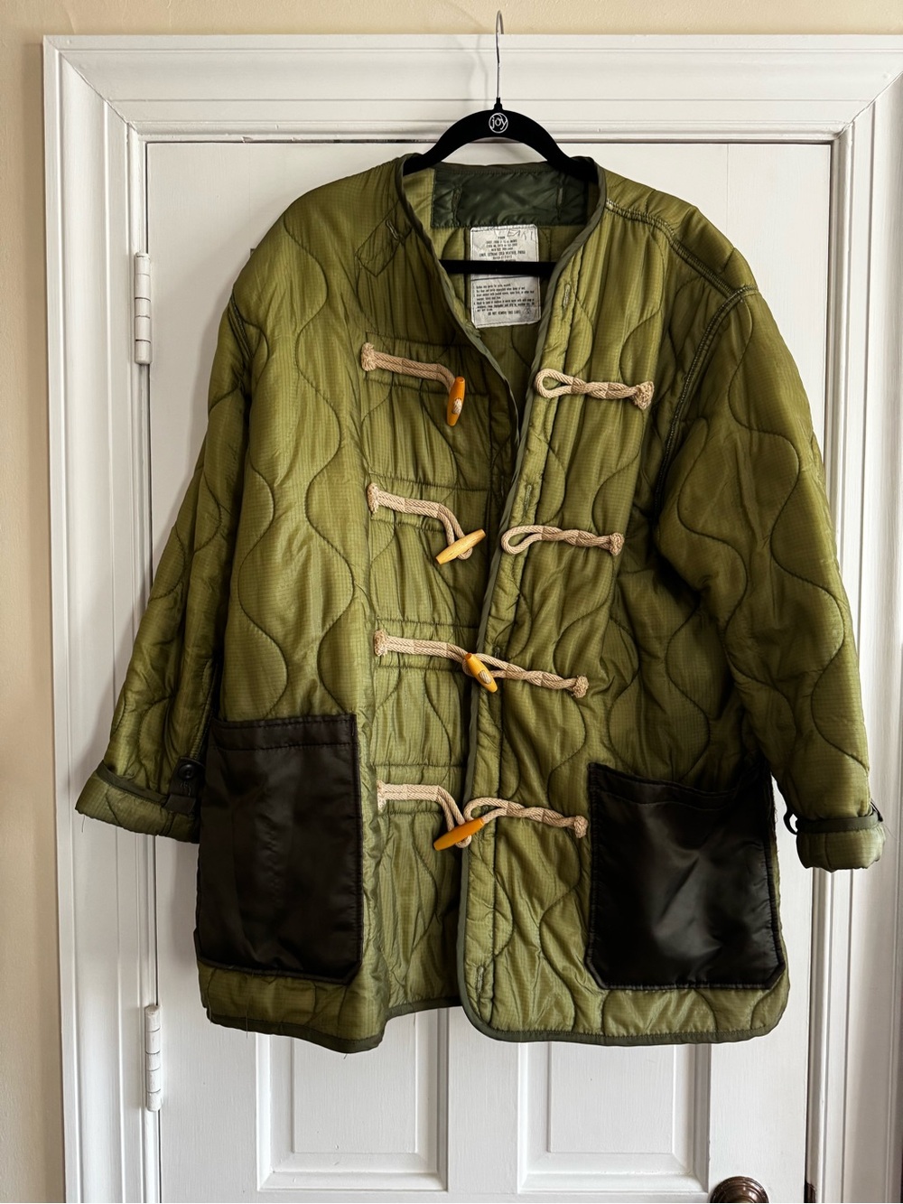 R13 Refurbished Olive Green Quilted Toggle Jacket